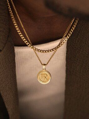 Men's Gold Virgo Pendant Necklace Set